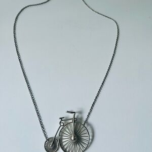 Long Silver Bicycle Pendant Necklace